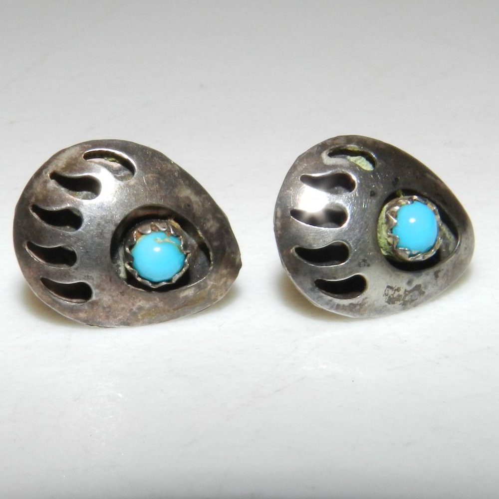 Sterling Silver Turquoise Bear Paw Claw Earrings